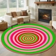 thumbnail image 1 of Round Rugs 8Ft, Green Pink Red Circle Round Area Rug Washable Indoor Throw Carpet, Stripes Modern Farmhouse Art Large Non Slip Circle Rug for Kids Room RV Home Decor Aesthetic, 1 of 8