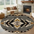 thumbnail image 1 of Round Rugs 8Ft, Grey Orange Black Round Area Rug Washable Indoor Throw Carpet, Geometric Boho Ethnic Southwestern Large Non Slip Circle Rug for Kids Room RV Home Decor Aesthetic, 1 of 8