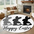 thumbnail image 1 of Round Rugs 8Ft, Happy Easter Rabbits Round Area Rug Washable Indoor Throw Carpet, Black Plaid Polka Dots Rabbits Spring Large Non Slip Circle Rug for Kids Room RV Home Decor Aesthetic, 1 of 8