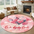 thumbnail image 1 of Round Rugs 8Ft, Love Heart Valentines Round Area Rug Washable Indoor Throw Carpet, Pink Red Grey Love Heart Balloon Large Non Slip Circle Rug for Kids Room RV Home Decor Aesthetic, 1 of 8