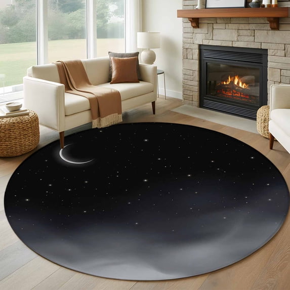 Round Rugs 8Ft, Night Stars Moon Round Area Rug Washable Indoor Throw Carpet, Modern Abstract Art Cloud Fog Large Non Slip Circle Rug for Kids Room RV Home Decor Aesthetic