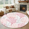 thumbnail image 1 of Round Rugs 8Ft, Pink Grey Coral Coastal Round Area Rug Washable Indoor Throw Carpet, Summer Beach Seaside Nautical Large Non Slip Circle Rug for Kids Room RV Home Decor Aesthetic, 1 of 8