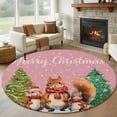 thumbnail image 1 of Round Rugs 8Ft, Pink Squirrels Christmas Round Area Rug Washable Indoor Throw Carpet, Xmas Tree Winter Snowflake Large Non Slip Circle Rug for Kids Room RV Home Decor Aesthetic, 1 of 8
