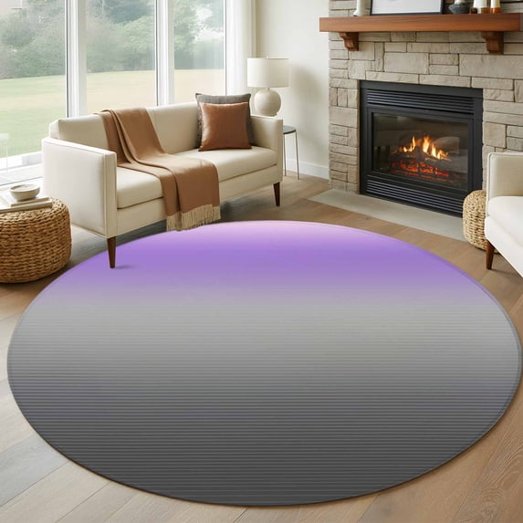 Round Rugs 8Ft, Purple Grey Ombre Round Area Rug Washable Indoor Throw Carpet, Modern Geometric Striped Abstract Art Large Non Slip Circle Rug for Kids Room RV Home Decor Aesthetic