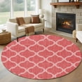 thumbnail image 1 of Round Rugs 8Ft, Red Moroccan Round Area Rug Washable Indoor Throw Carpet, Ethnic Abstract Geometric Quatrefoil Grid Large Non Slip Circle Rug for Kids Room RV Home Decor Aesthetic, 1 of 8