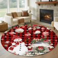 thumbnail image 1 of Round Rugs 8Ft, Red Plaid Christmas Round Area Rug Washable Indoor Throw Carpet, Snowman Truck Xmas Balls Snowflake Large Non Slip Circle Rug for Kids Room RV Home Decor Aesthetic, 1 of 8
