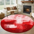 thumbnail image 1 of Round Rugs 8Ft, Red Round Area Rug Washable Indoor Throw Carpet, Modern White Oil Painting Art Abstract Large Non Slip Circle Rug for Kids Room RV Home Decor Aesthetic, 1 of 8