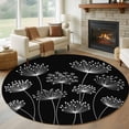 thumbnail image 1 of Round Rugs 8Ft, Spring Dandelion Round Area Rug Washable Indoor Throw Carpet, Modern Country Flower Black White Large Non Slip Circle Rug for Kids Room RV Home Decor Aesthetic, 1 of 8