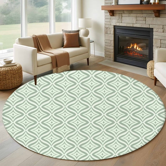 Round Rugs 8Ft, Teal Geometric Round Area Rug Washable Indoor Throw Carpet, Art Contemporary Modern Abstract Large Non Slip Circle Rug for Kids Room RV Home Decor Aesthetic