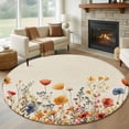 thumbnail image 1 of Round Rugs 8Ft, Yellow Red Blue Spring Floral Round Area Rug Washable Indoor Throw Carpet, Watercolor Botanical Summer Flowers Large Non Slip Circle Rug for Kids Room RV Home Decor Aesthetic, 1 of 8