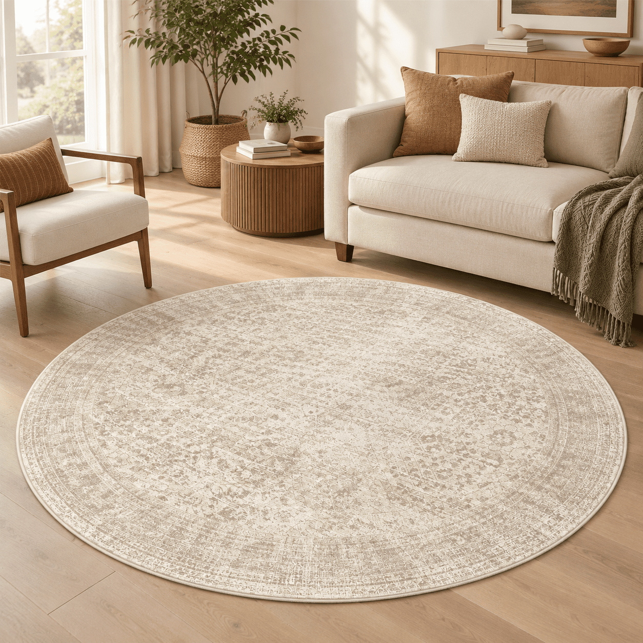 Round Rugs 8ft Living Room Circle Area Rug 8x8 Beige Vintage - Walmart.com