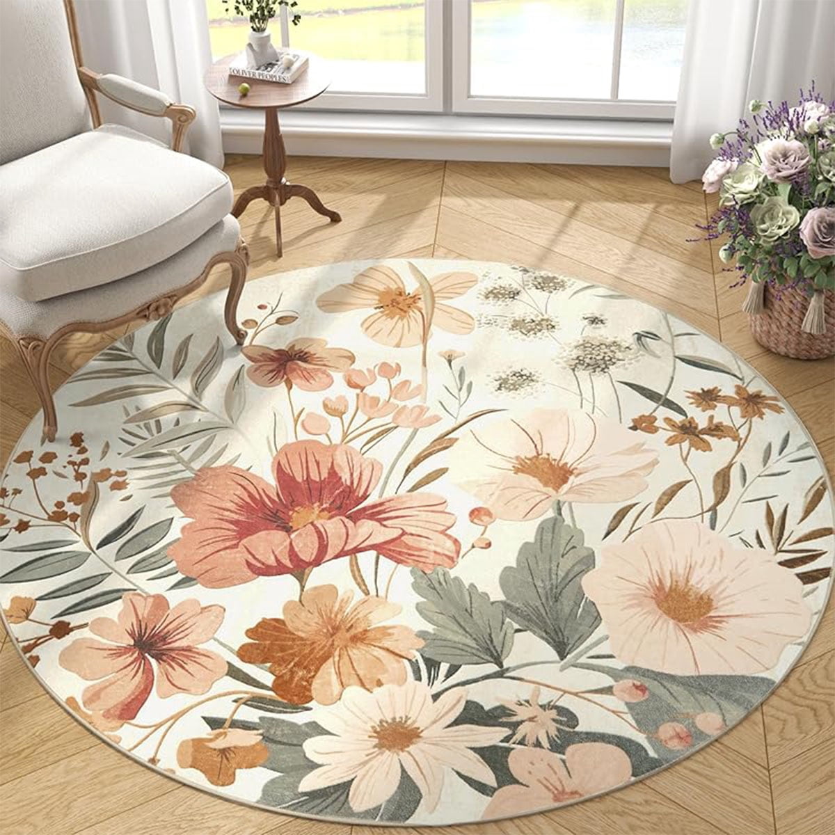 Round Rugs , Non Slip Washable Circle Rug for Bedroom Mountain Boho ...