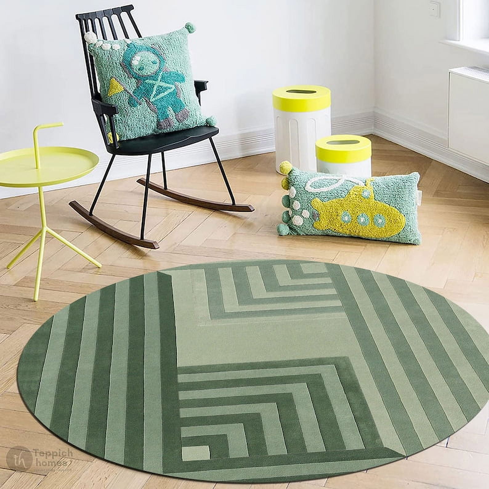 Round Rugs Tufted Wool Rug 5x5, 6x6, 7x7, Bedroom Rug Green