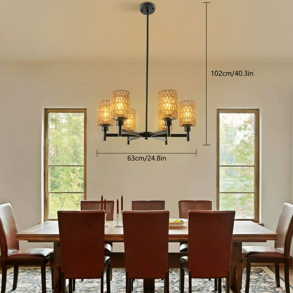 Round Rustic Black, Brown Ceiling Lighting, Dining Table Ceiling Light, Pendant Lights 110-130V 60W Adjustable Height (31.5in)