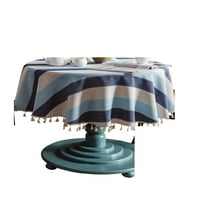 Round Rustic Tablecloth Farmhouse Striped Cotton Linen Tablecloth with Tassel Heavy Duty Table Cover for Kitchen Dinning Tabletop Christmas Decoration