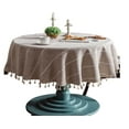 thumbnail image 1 of Round Rustic Tablecloth Farmhouse Striped Cotton Linen Tablecloth with Tassel Heavy Duty Table Cover for Kitchen Dinning Tabletop Christmas Decoration, 1 of 5