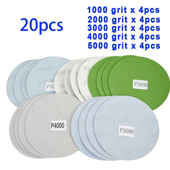 Round Sandpaper 125MM 5Inch for Wet and Dry Grinding Abrasive Paper Set of 20 for Automotive, Wood, and Metal Finishing