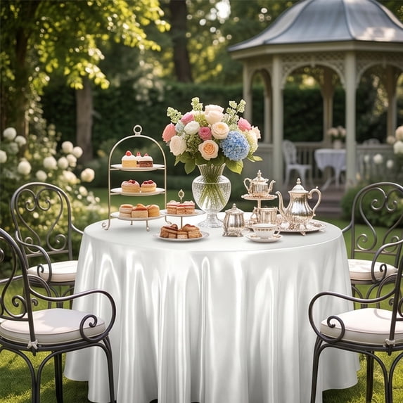 Round Satin Tablecloth, Party Table Cover, Wedding Dining Decor, Elegant Glossy Drape and Wrinkle Recovery Fabric for Dessert Tables, Wedding Receptions, and Home Dining