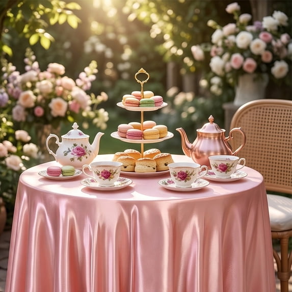Round Satin Tablecloth, Party Table Cover, Wedding Dining Decor, Elegant Glossy Drape and Wrinkle Recovery Fabric for Dessert Tables, Wedding Receptions, and Home Dining