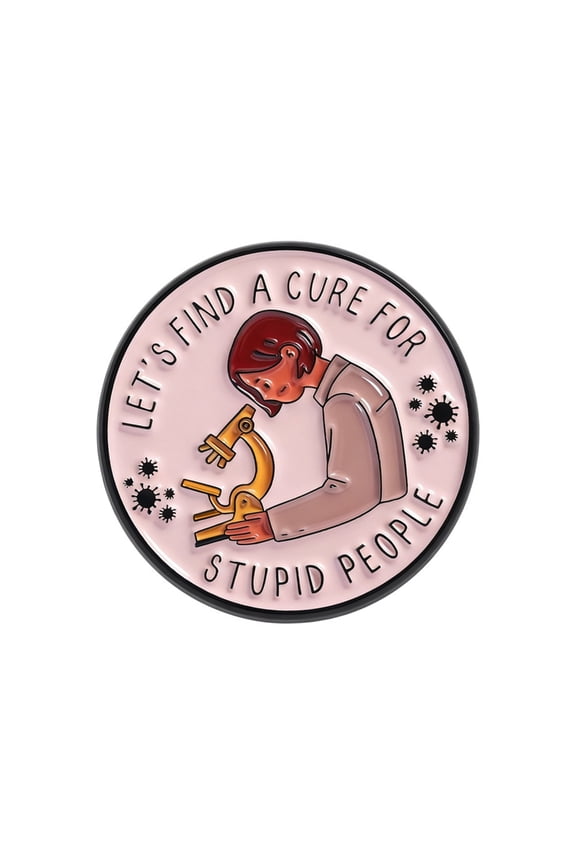 Round Scientist Badge Creative Design Microscope and Letter Brooch Pin Humorous Science Theme Alloy Chest Pin