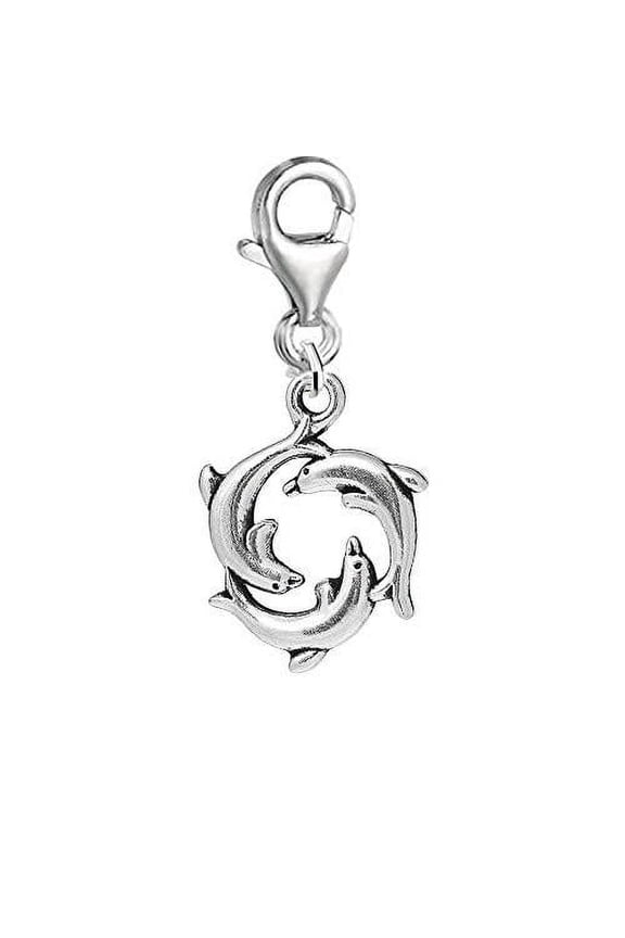Round Sea Dolphin Clip on Pendant Charm for Bracelet or Necklace