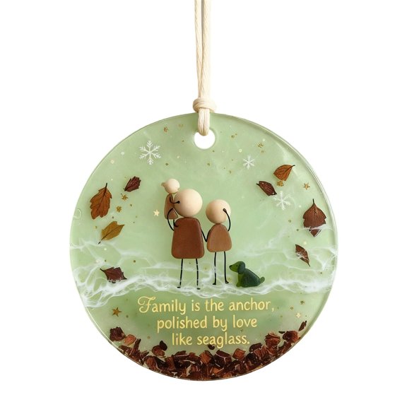 Round Sea Glass Friendship Ornament, Green, 3.15 Inch Hanging Keepsake for Tree Window Wall and Gift Decor
