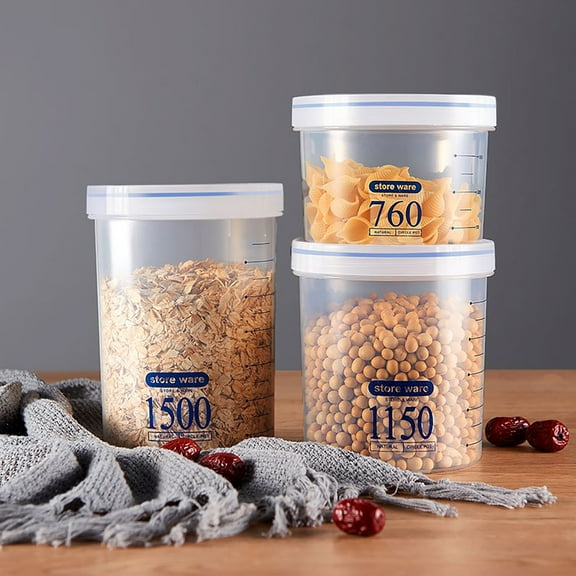 Round Sealed Multigrain Storage Jar - Clear Plastic Pantry Container for Rice, Quinoa and Bulk Dry Goods Organization with Scoop Access(760ml)
