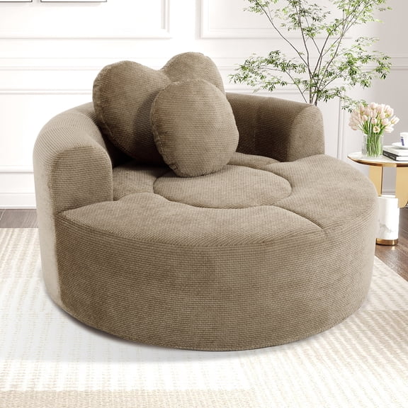 Round Sectional Sofa with Brown Memory Foam, Living Room