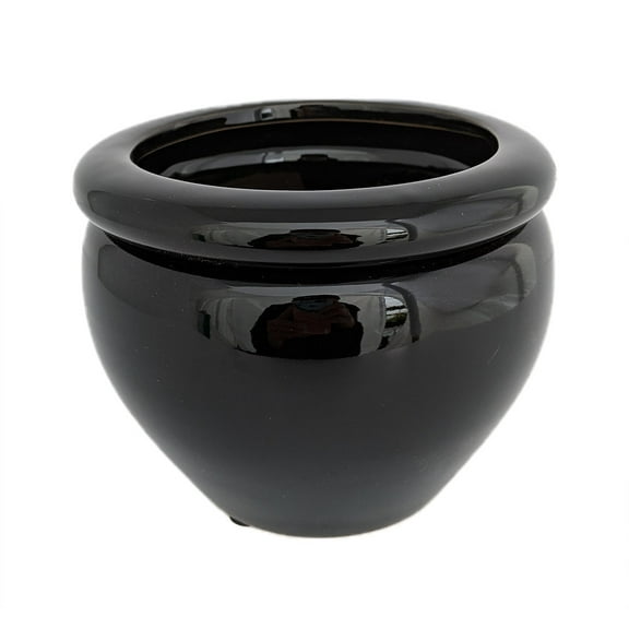 Round Self Watering Glazed Ceramic Pot - Black - 6 1/4 x 4 3/4"