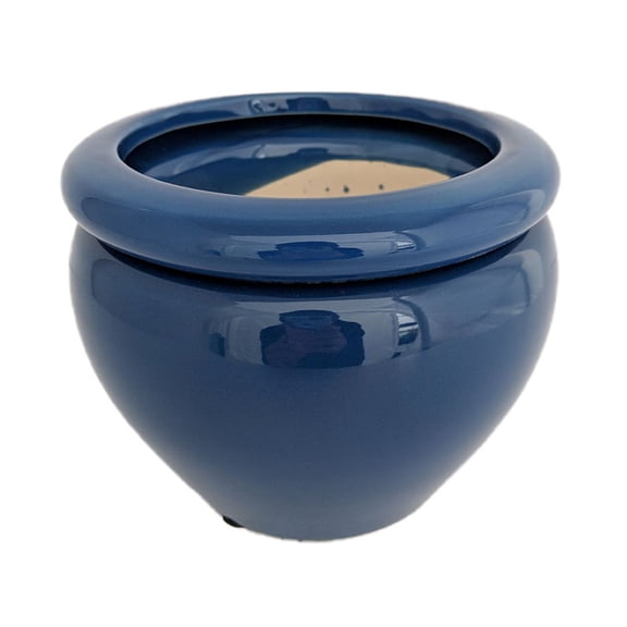 Round Self Watering Glazed Ceramic Pot - Blue - 6 1/4 x 4 3/4"