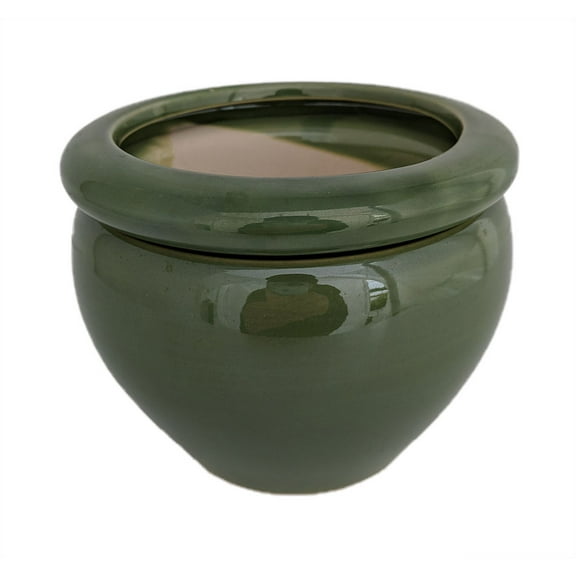 Round Self Watering Glazed Ceramic Pot - Green - 6 1/4 x 4 3/4"