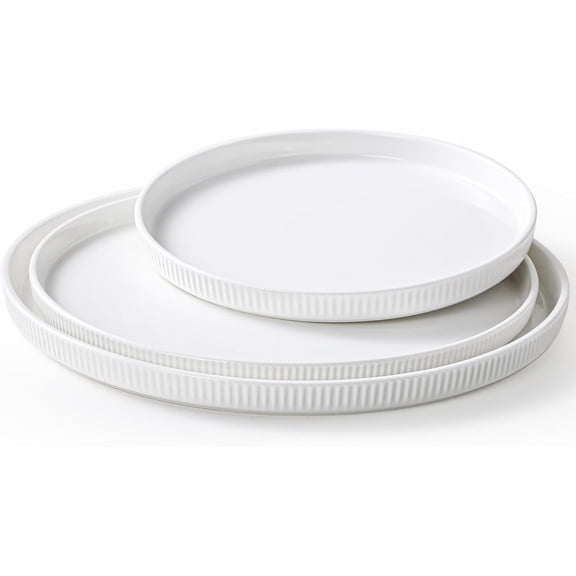 Round Serving Platters 3-Pack (12.8"/10.8"/8.8") - White Porcelain Serving Trays for Veggie, Fruit, Cheese, Snack, Party Entertaining