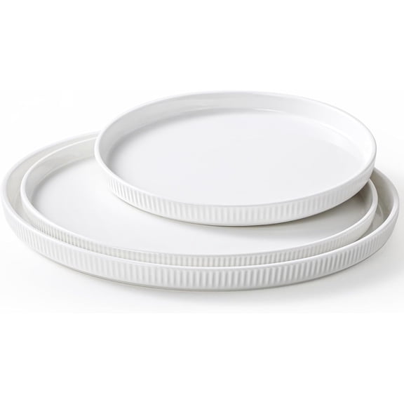 Round Serving Platters 3-Pack - White Porcelain Serving Trays for Veggie, Fruit, Cheese, Snack, Party Entertaining