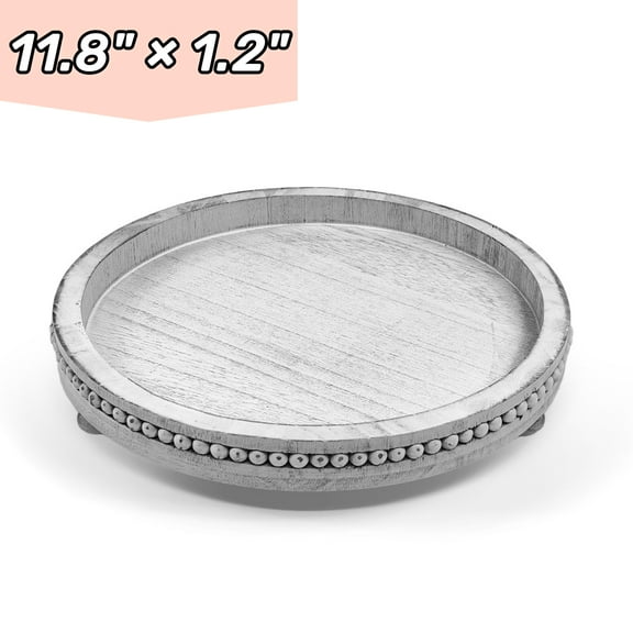 Round Serving Tray Decorative Wooden Bead Round Tray Farmhouse Rustic Centerpiece Decor for Coffee Table Living Room Kitchen Counter