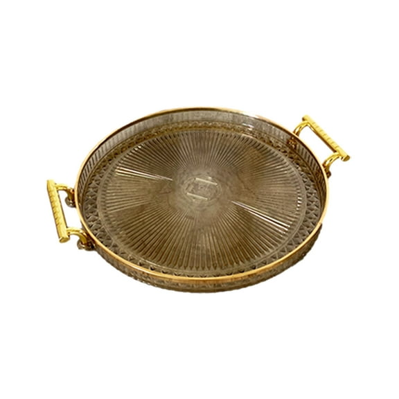 Round Serving Tray, Gold Round Fruit Plate Double Ear Tray, Clear Serving Tray Decorative Trays For Living Room, Bathroom, Kitchen, Snack Coffee Bread Fruit