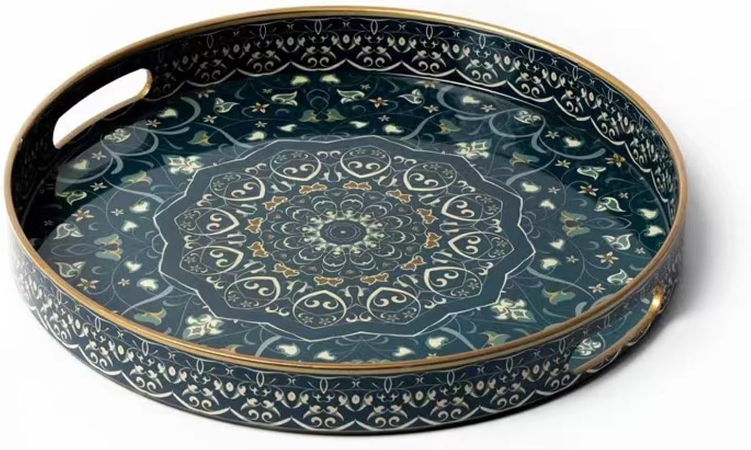 Round Serving Tray with Handles - Large Round Ottoman Tray Coffee Table ...