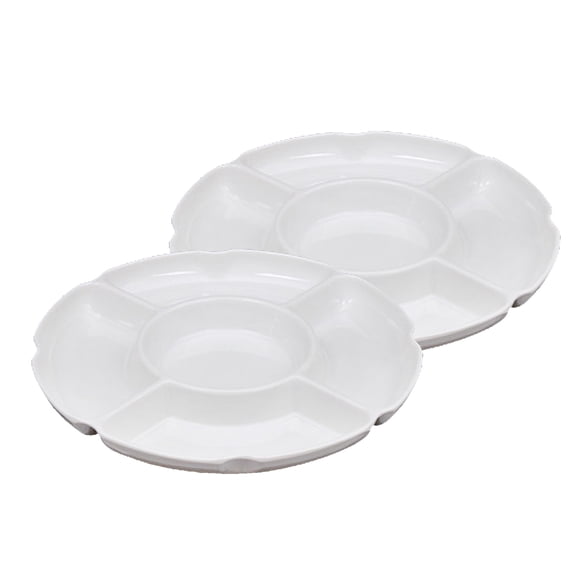 Round Serving Tray White Set of 2 Ceramic Storage Plate Restaurant Dining Room Kitchen Organization