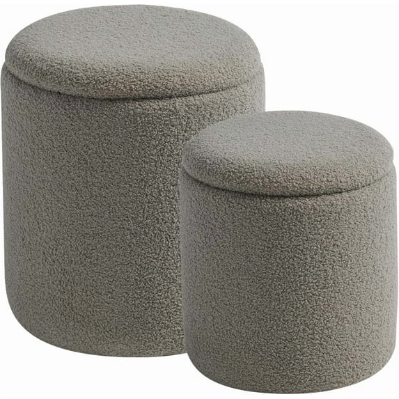 Round Set of 2 Ottoman with Storage-Upholstered Velvet Vanity Stool for Makeup Multifunctional Ottomans Coffee Table Padded Seat Foot Rest for Living Room&Bedroom(White)