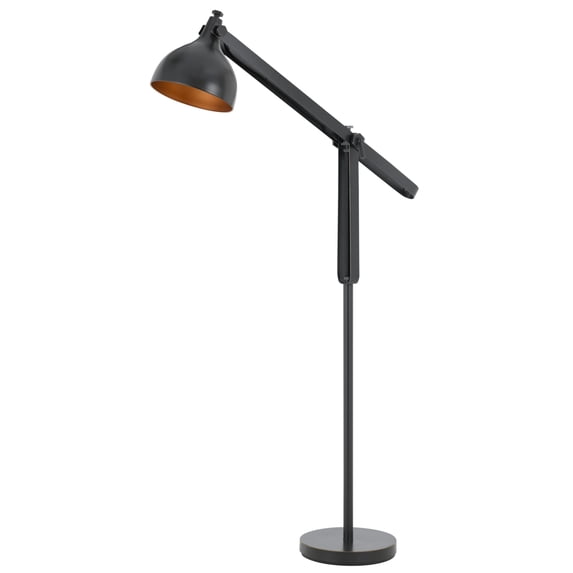 Round Shade Metal Floor Lamp with Adjustable Stalk Support, Black- Saltoro Sherpi