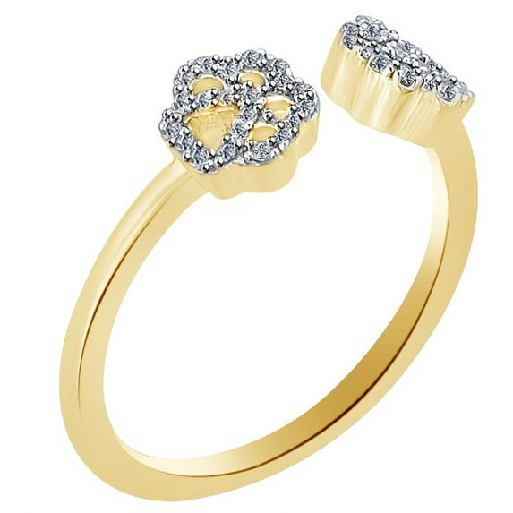 AFFY Round Shape (0.13 Cttw) White Natural Diamond Paw Engagement Ring In 14K Yellow Gold Over Sterling Silver, Ring Size: 11.5