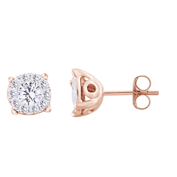 AFFY Round Shape 0.25 CT White Natural Diamond Cluster Stud Earrings In 14k Rose Gold