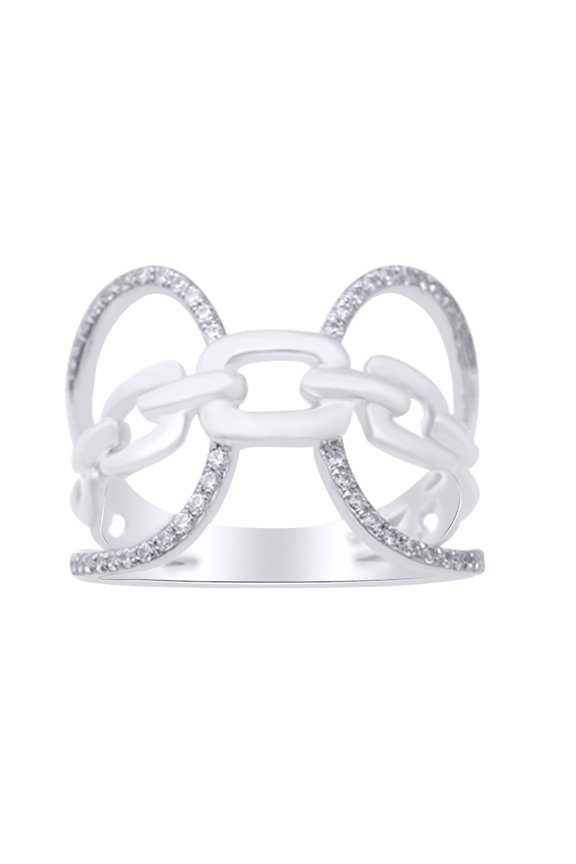 Round Shape (0.25 Cttw) White Natural Diamond Chain Link Fashion Ring In 14K Solid White Gold