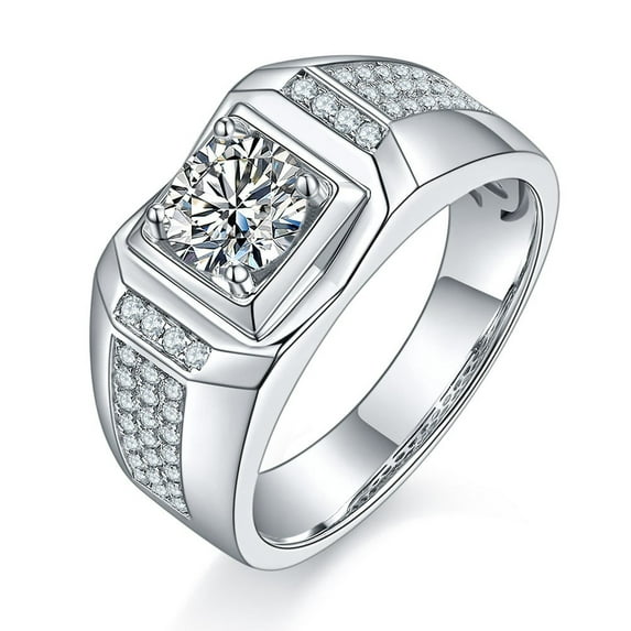 Round Shape 1 Carat Moissanite Diamond Ring for Men S925 Silver Plated White Gold Family Friend Gift Birthday Gift Event Wear Father's Day Gift