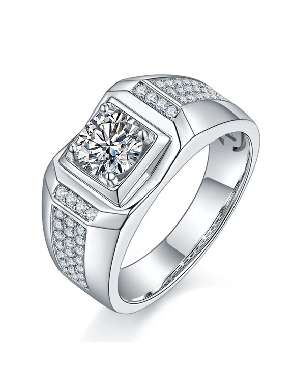 Round Shape 1 Carat Moissanite Diamond Ring for Men S925 Silver Plated White Gold Family Friend Gift Birthday Gift Event Wear Father's Day Gift