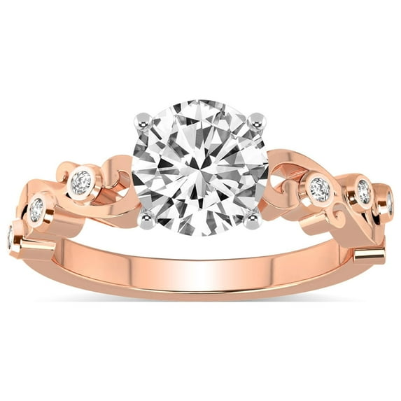 Round Shape 2 Carat IGI Certified Lab Grown Diamond Ring | 14K Rose Gold |Catrina Cutwork Lab Diamond Engagement Ring | FG-VS1-VS2 Quality Friendly Diamonds