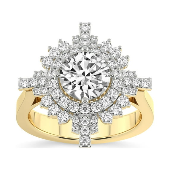 Round Shape 2 Carat IGI Certified Lab Grown Diamond Ring | 14K Yellow Gold | Sunshine Halo Lab Diamond Engagement Ring | FG-VS1-VS2 Quality Friendly Diamonds