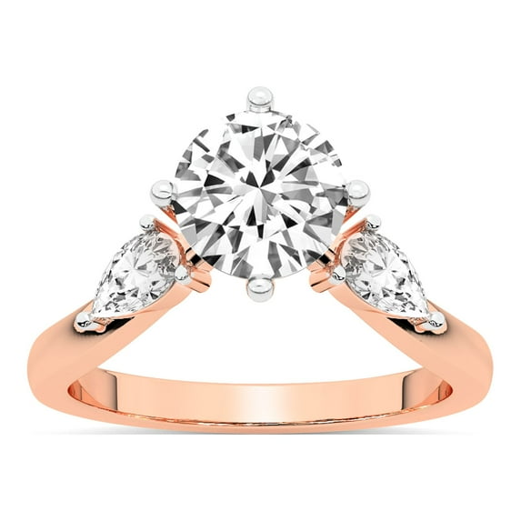 Round Shape 3 Carat IGI Certified Lab Grown Diamond Ring | 14K Rose Gold | Joella Three Stone Chevron Diamond Ring | FG-VS1-VS2 Quality Friendly Diamonds