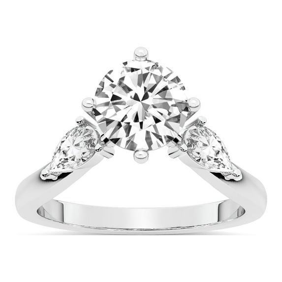 Round Shape 3 Carat IGI Certified Lab Grown Diamond Ring | 14K White Gold | Joella Three Stone Chevron Diamond Ring | FG-VS1-VS2 Quality Friendly Diamonds