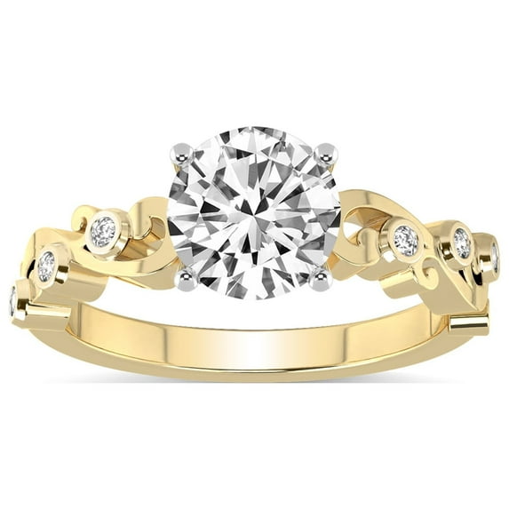 Round Shape 3 Carat IGI Certified Lab Grown Diamond Ring | 14K Yellow Gold |Catrina Cutwork Lab Diamond Engagement Ring | FG-VS1-VS2 Quality Friendly Diamonds