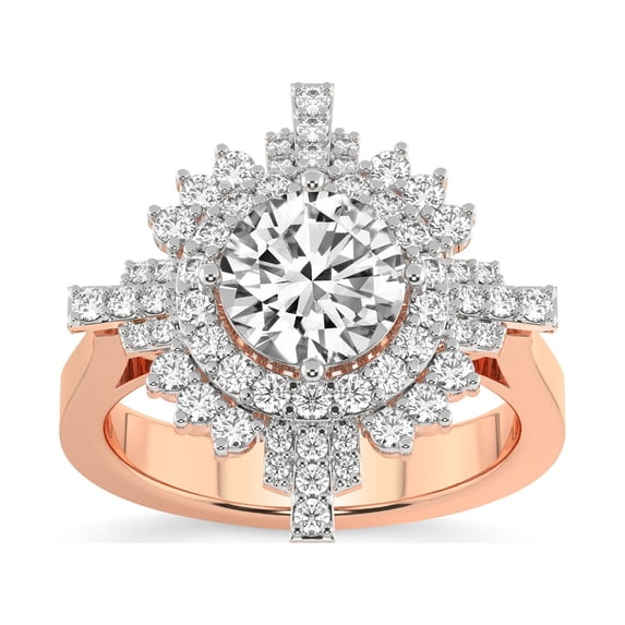 Round Shape 5 Carat IGI Certified Lab Grown Diamond Ring | 14K Rose Gold |Sunshine Halo Lab Diamond Engagement Ring | FG-VS1-VS2 Quality Friendly Diamonds